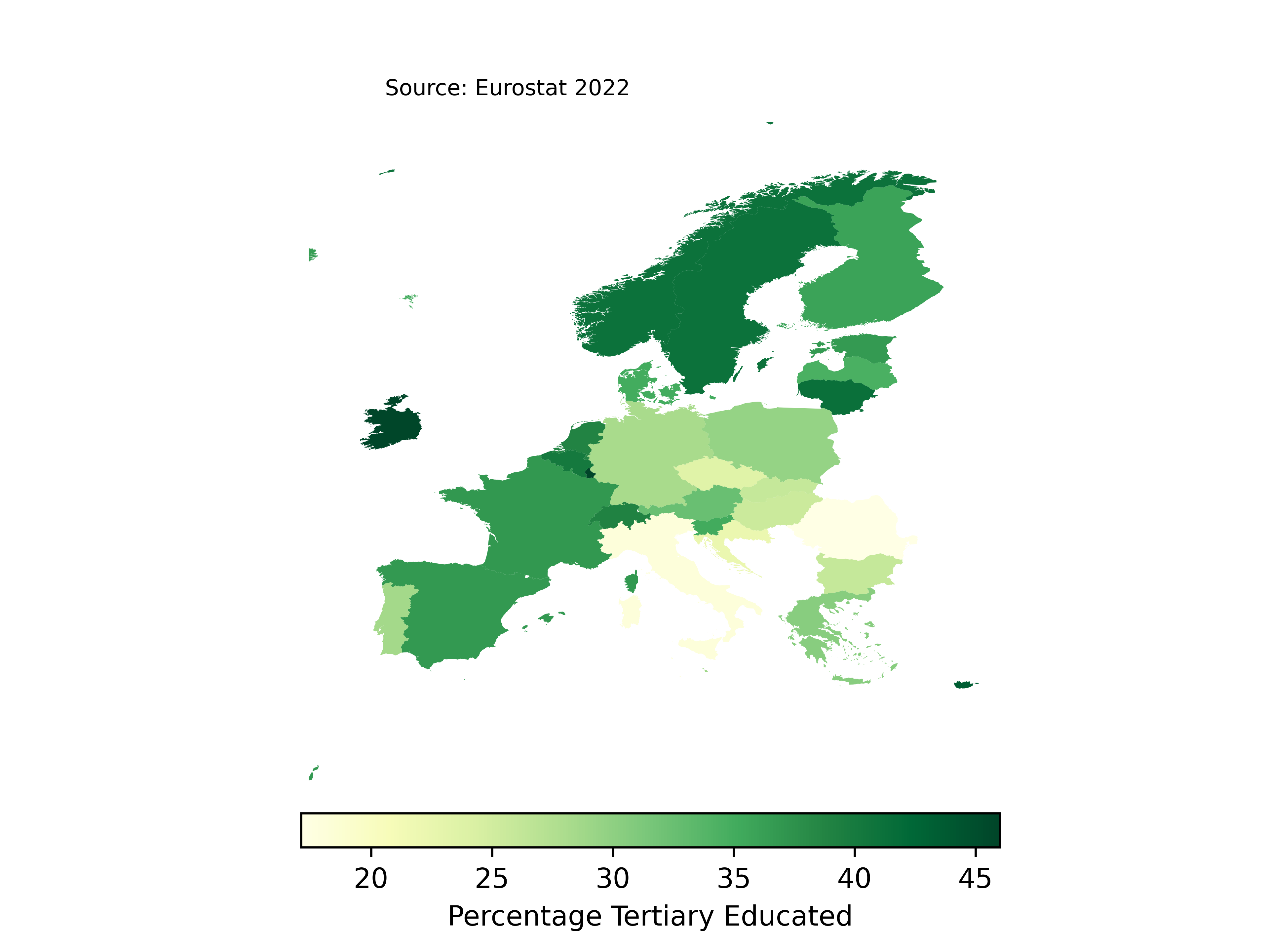 Tertiary education in Europe map